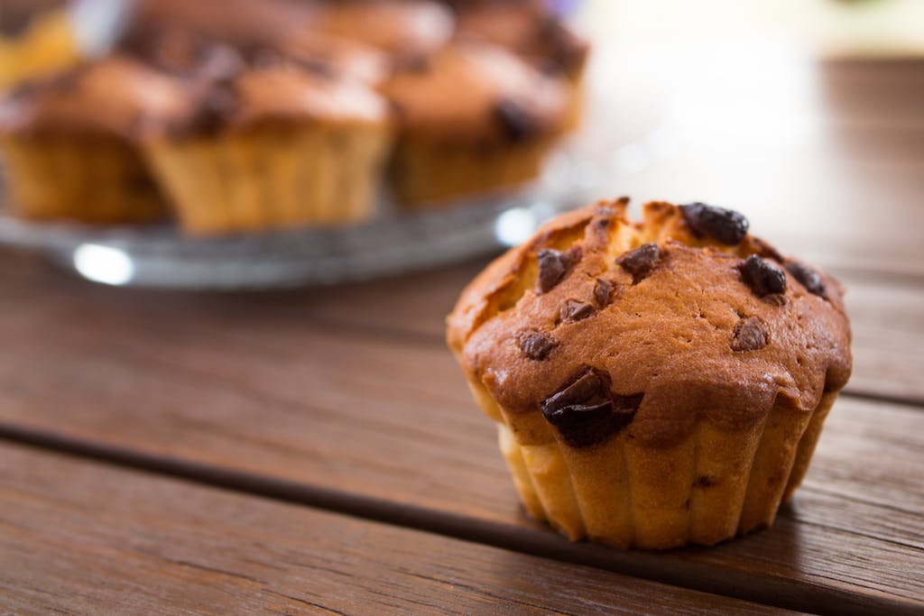 A Close-up Shot of a Muffin with Chocolate Chips